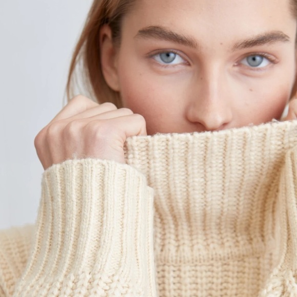 NWT Oak + Fort Chunky Turtleneck Sweater Oatmeal XXS/XS - Picture 15 of 16